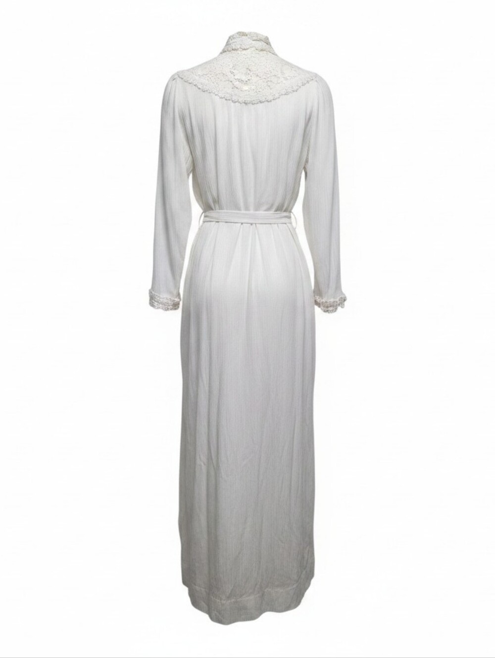 Vintage Christian Dior for I. Magnin White Lace Trim Lounge Robe • Pleated Wrap - Picture 2 of 6